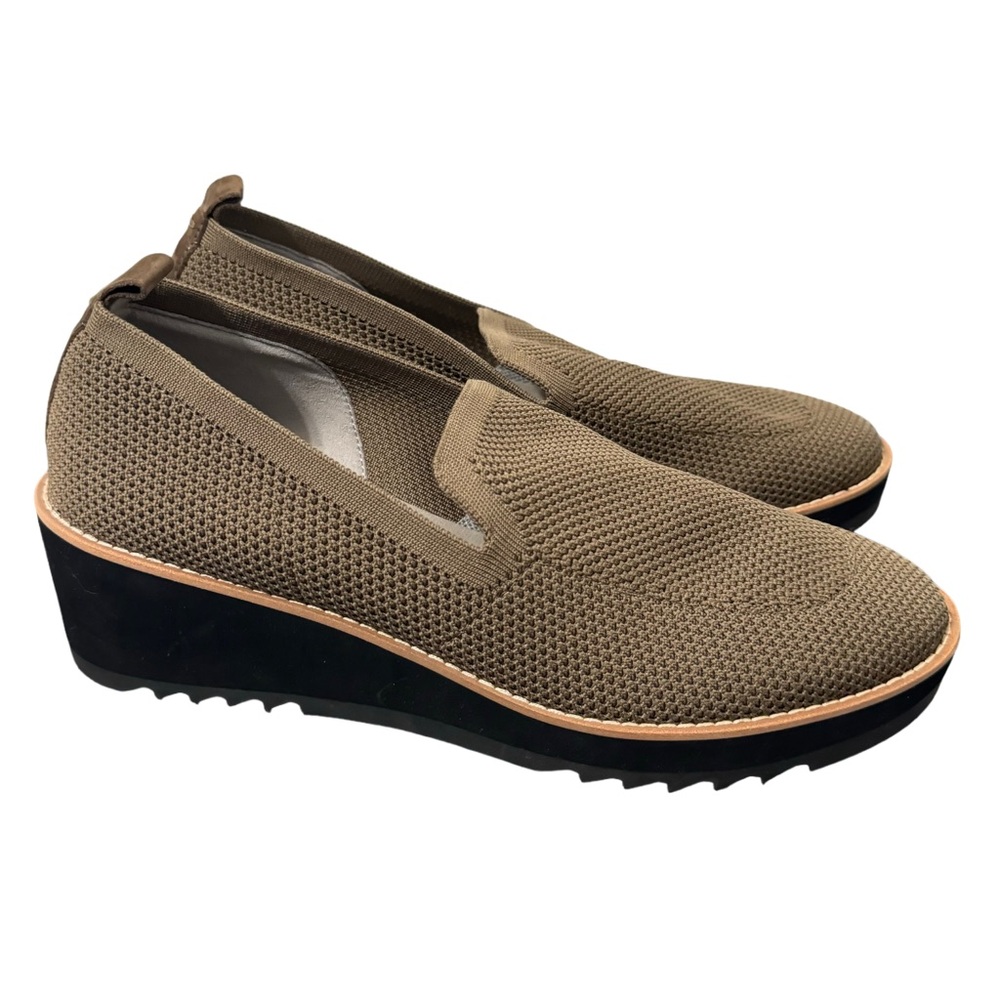 Eileen Fisher Earthy Taupe Stretch Knit Platform Wedge Loafers Womens 10 Slip On
